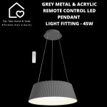 Grey Metal & Acrylic Remote Control LED Pendant Light Fitting - 45W