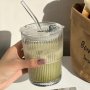 1PC Glass Tumbler With Straw Lid Striped Bamboo Knot Design Versatile Beverage Cup For Milk Coffee And Iced Drinks