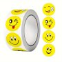 500-COUNT Roll Of 4 Assorted Cartoon Round Happy Face Expression Stickers 2.54 Cm Diameter Paper Self-adhesive Glitter Embellishment Reusable For Sealing Holiday Decor And