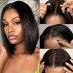 Elegant Black Bob Wig For Women - 30.48CM Short Straight Synthetic Hair With Lace Front Breathable & Natural Look Perfect For Da