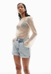 High-waisted Denim Shorts - Blue