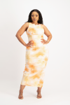 Lira Panel Detail Tie Dye Dress - Peach Sunset - L