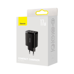 Baseus Compact 3 Port USB Fast Charger 17W Black
