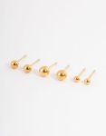 Waterproof Gold Plated Stainless Steel Small Ball Stud Earrings Pack