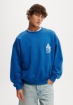 Cotton On Box Fit Graphic Crew Sweater - Carolina Blue ldn Tigers