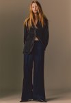 Wide Satin Trousers - Dark Blue