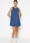 Pleated Denim Dress - Dark Blue