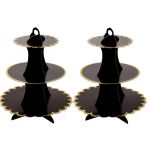 2PCS Cupcake Stands Display Dessert Three-layer Tray-black