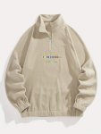 Men's Stylish Loose Flags Pattern Sweatshirt Casual Breathable Half Zipper Stand Collar Long Sleeve Top For City Walk Street Han