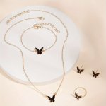Fashionable And Simple Ladies' Versatile Four-pcs Set Of Multi-color Butterfly Necklace Bracelet Ring And Ear Studs
