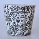 Black & White Flower Design Planter – 14X16CM