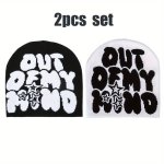 2PCS 'out Of My Mind' Hip Hop Beanie - Y2K Fashion Knit Hat Warm & Stylish For Men & Women