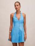 Ina Button Front Halter MINI Dress - 20 Blue Lemonade