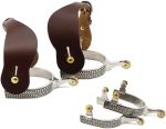 Jeereal Western Antique Stainless Steel Spurs With Spur Straps Brass Rowel. And Buttons 3 4" Band 1 1 2 Shank
