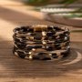 Multi Rows Bracelet Leopard Print Pu Leather Wrap Bangle With Magnetic Buckle Bohemian Stackable Wristband Jewelry Gift