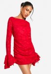 Jacquard Floral Ruffle MINI Dress - Red