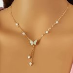 1PC Bling Bling Elegant Style Artificial Pearl Butterfly Pendant Necklace Collarbone Chain Suitable For Women Banquet Accessorie