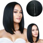 Elegant Bob Style Wig For Women - High Temperature Fiber Straight Hair Mid-part Adjustable Cap 100% Density Versatile For All -