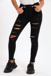 Ladies Dark Black High Rise Ripped Stretch Skinny Jeans
