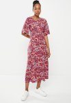 Red Floral Printed Midi Dress With Slit - Multi Red