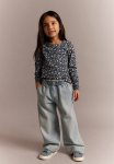Printed Jersey Top -dark Blue & Floral