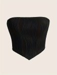 Solid Textured Bandana Hem Tube Top Sleeveless Strapless Party Wear Top Women's Clothing