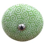 Vintage Porcelain Dresser Knob White And Green 6CM