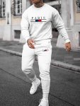 Paris And Colored Bar Print Men's 2PCS Comfortable Trendy Sweatshirt & Simple Pants Co Ord Set Comfy Street Fashion For Fall & W