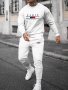 PARIS And Colored Bar Print Men's 2pcs Comfortable Trendy Sweatshirt & Simple Pants Co Ord Set Comfy Street Fashion For Fall & Winter Suitable For Leisure & Workout