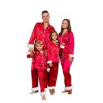 Christmas Pajamas Family Trendy Fashion Women Family Christmas Pajamas Matching Sets 2025 Oversized Casual Silk Satin Xmas Pjs M