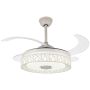 White Retractable Ceiling Fan With Bluetooth Speaker And LED Light - Ems