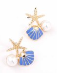 Goldair Gold & Blue Starfish Pearl Cluster Stud Earrings