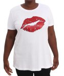 Ladies Printed Glitter Lips Tee - 54 White