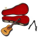 Belupai Wooden Miniature Guitar With Stand And Case Miniature Guitar Model Display Decor MINI Musical Ornaments Craft Home Decor