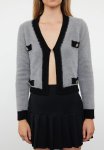 Fuzzy Yarn Color Block Knitwear Cardigan - Grey