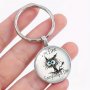 Alloy Round Keychain With Whimsical Line Cat Design & "I'm Fine Everything Is Fine" Phrase | Alphabet & Animal Themed Ladies Key Ring With