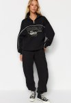 Zipper Printed Oversize wide Fit Knitted Sweatshirt - Black