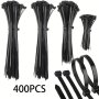 400PCS Self-locking Nylon Cable Ties 10.16/15.24/20.32 Cm Black Zip Ties 13.61 Kg Strength Uv Resistant Plastic Zip Ties