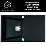 Laveo Grenada Black Granite 1 Bowl Sink - 780 X 480 X 170MM