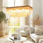 Crystal Rectangular Chandelier - Satin Gold