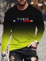 Men's Gradient Color Paris Graphic Print T-Shirt Casual Long Sleeve Crew Neck Tee Men's Clothing For Outdoor