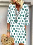 Allover Print V Neck Loose Dress Casual 3 4 Sleeve Dress For Spring & Fall Women's Clothing
