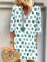 Allover Print V Neck Loose Dress Casual 3/4 Sleeve Dress For Spring & Fall Women's Clothing