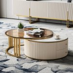 Grovyn Round Nesting Coffee Table Set With Sintered Stone Top 28"-32"
