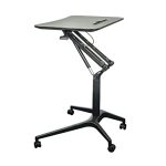 Mobile Standing Desk Height Adjustable Pneumatic Rolling Sit Stand Desk Small Laptop Desk Cart Riser Mobile Podium For Home Offi