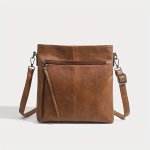 Retro MINI Crossbody Bag Trendy Pu Leather Shoulder Bag Simple Zipper Square Bag For Daily Use