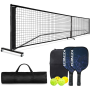 Portable Pickleball Net Set - Wheels Carry Bag Wooden Pickleball Paddle