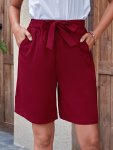 Plus Size Solid Simple Belted Shorts Casual Pocket High Waist Shorts Women's Plus Size Clothing