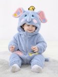 Baby Cute Blue Elephant Hooded Single Layer One-piece Bodysuit For Spring And Autumn