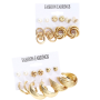 Faux Pearl And Metallic Geometric Earrings Set - Gold - Set Of 22